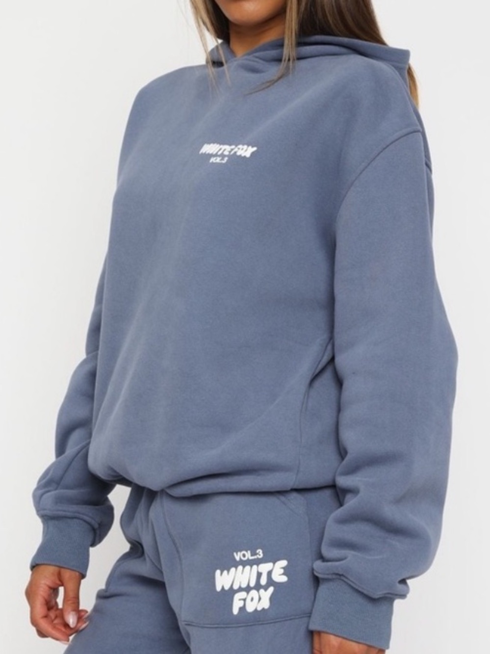 White Fox Boutique Offstage Hoodie in Blue / gray Size S/M Combo Viral Trend